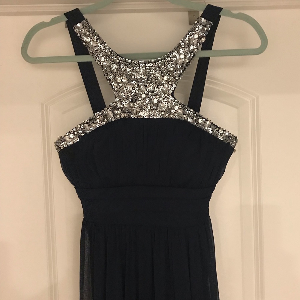 Navy Blue Beaded Evening Gown